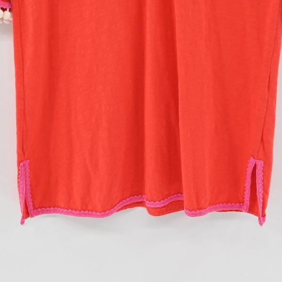 Boden Kasia Jersey Tunic Dress Womens 6 Red Pom Pom Trim Tassel Tie Relaxed Boho - Picture 11 of 13